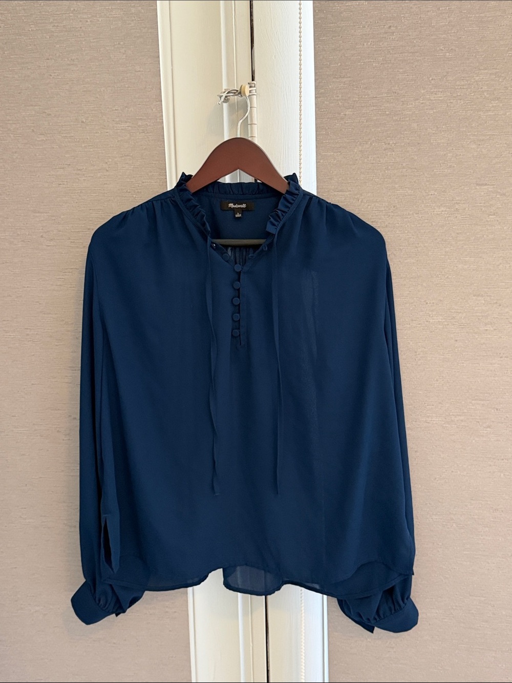 Madewell Navy Ruffle-Neck Blouse